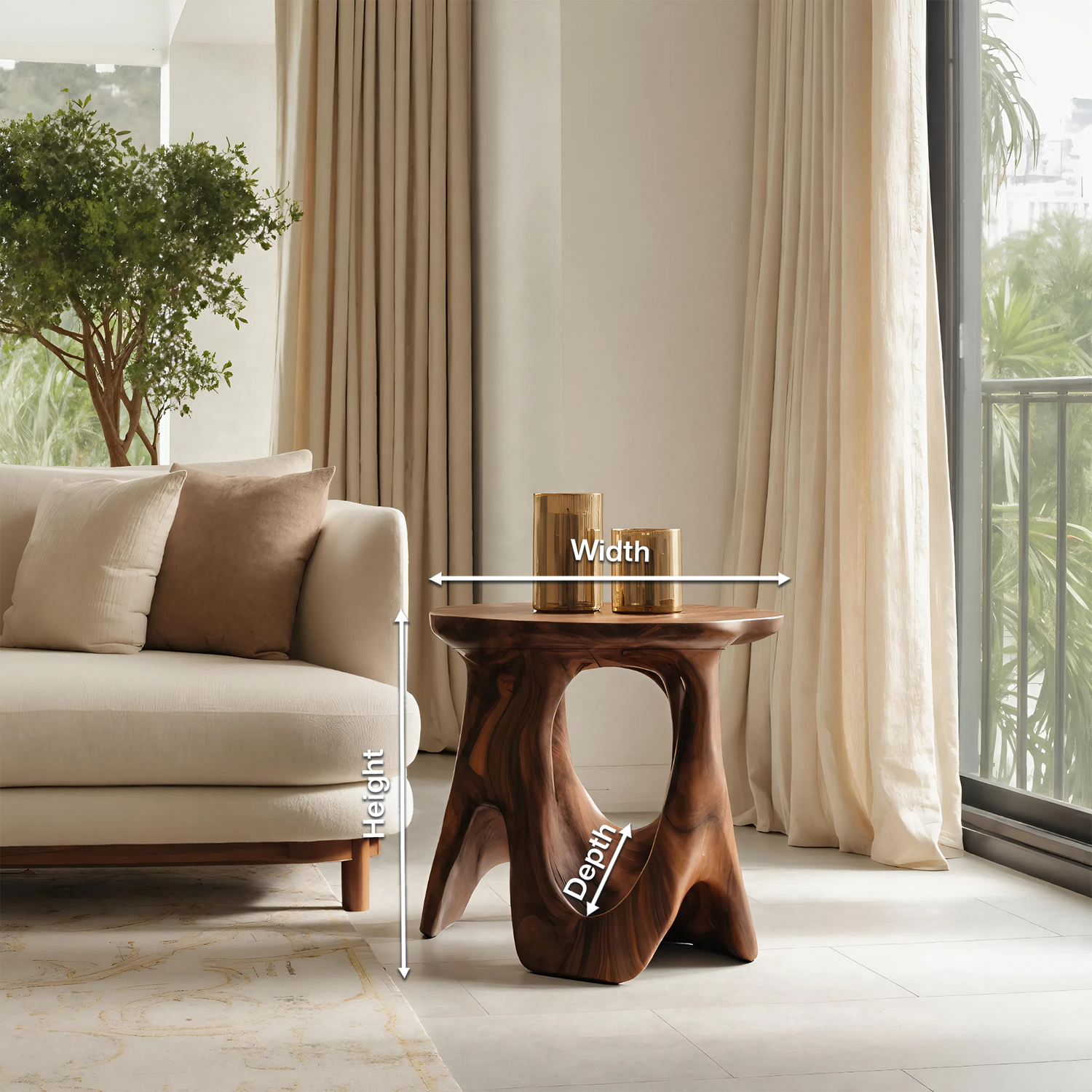Modern Sculptural Carved Side Table For Living Room