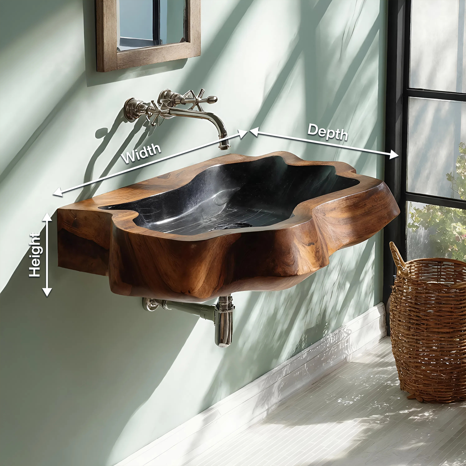 Farmhouse Wall Mounted Wooden Bathroom Sink For Classic Bathroom Design