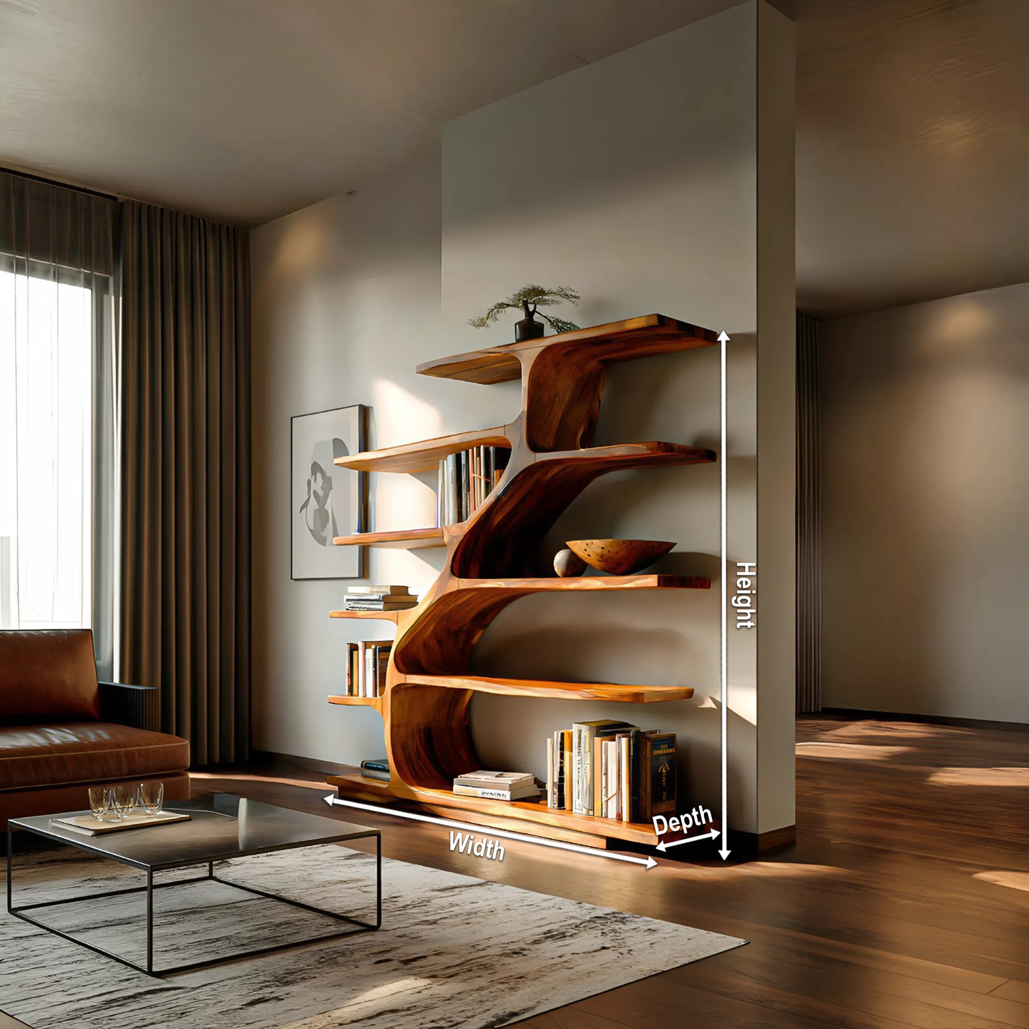 Organic Modern Bookshelf With Flowing Curves For Home Decor