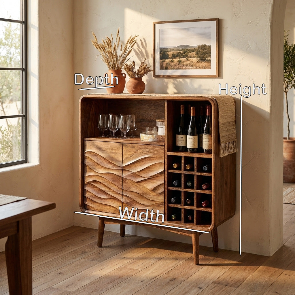 Contemporary Wine Storage Cabinet Natural Wood For Living Room