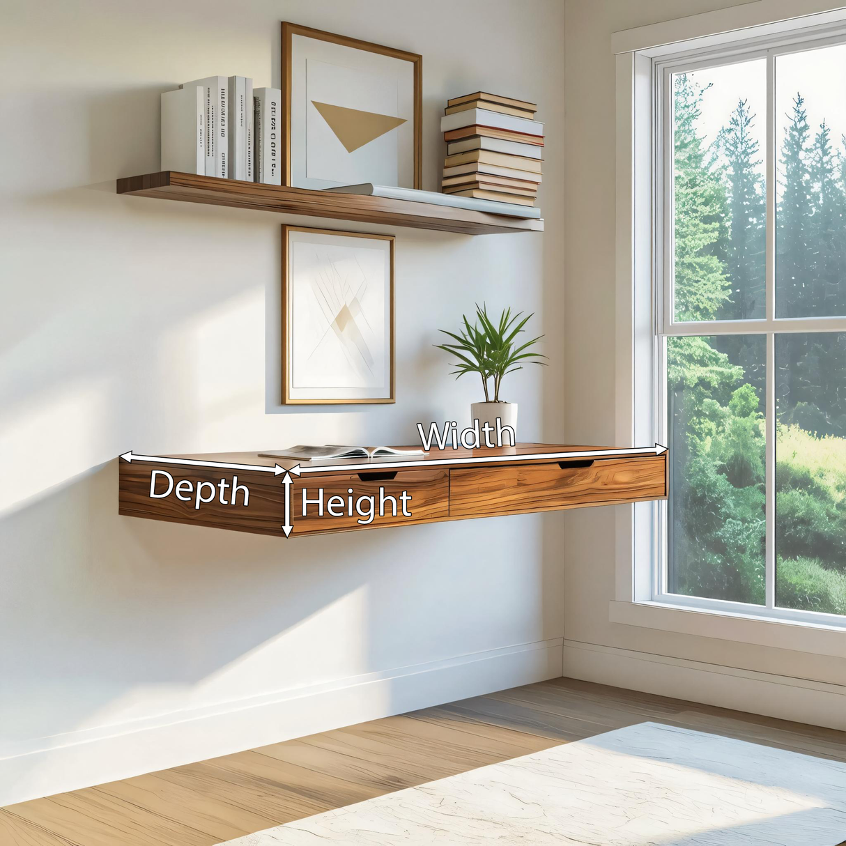 Modern Minimal Floating Desk With Drawers For Home Office