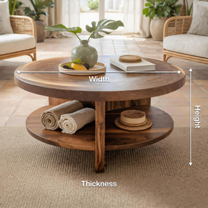 Tropical Round Coffee Table With Shelf For Coastal Living Room And Lounge