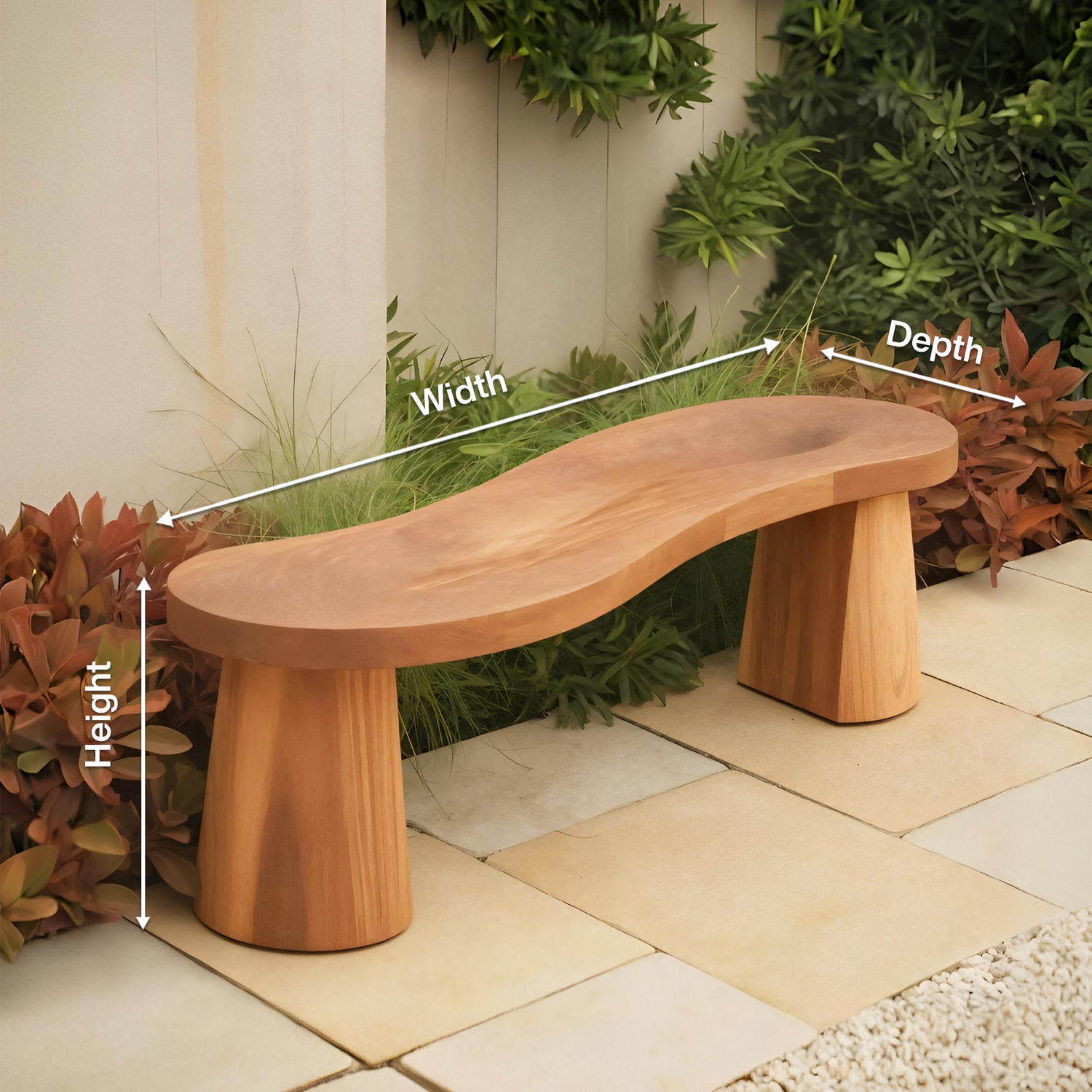 Organic Curved Wood Bench For Garden Or Entryway