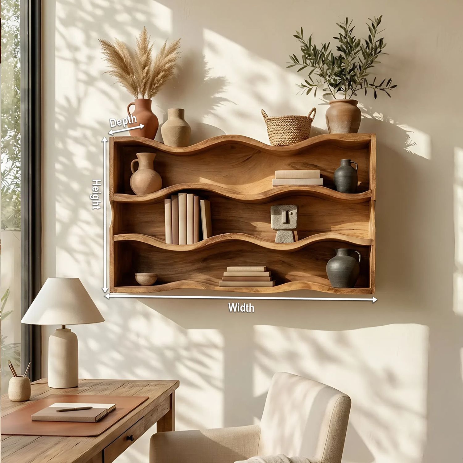 Modern Natural Wood Shelving Unit For Living Room Book Storage