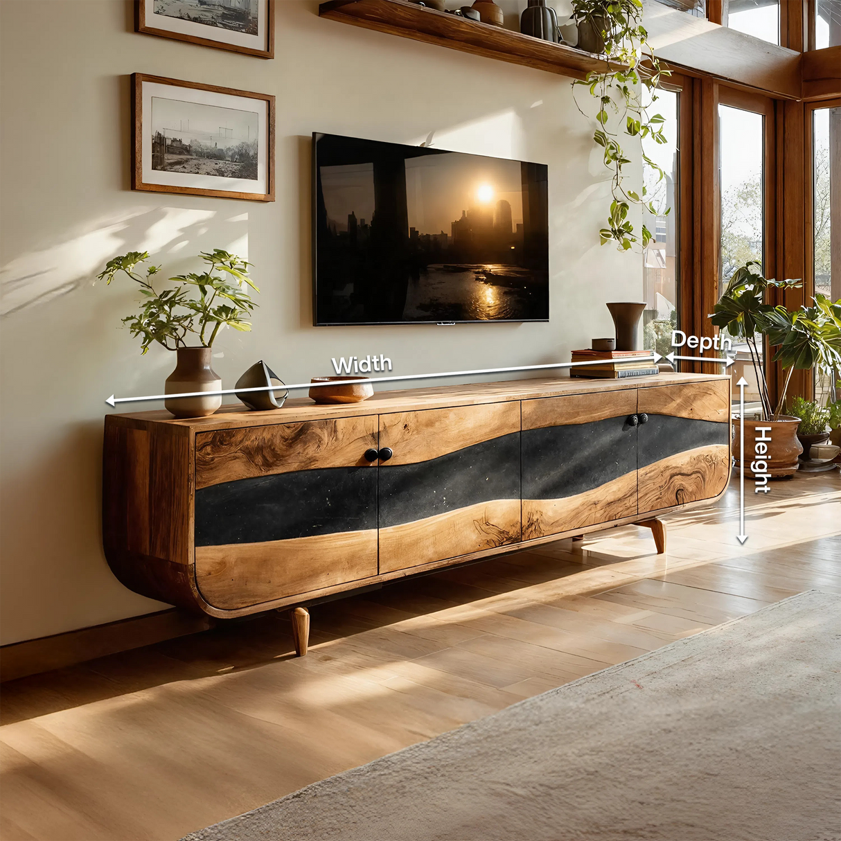 Handcrafted Wooden Live Edge TV Stand For Furniture Decor