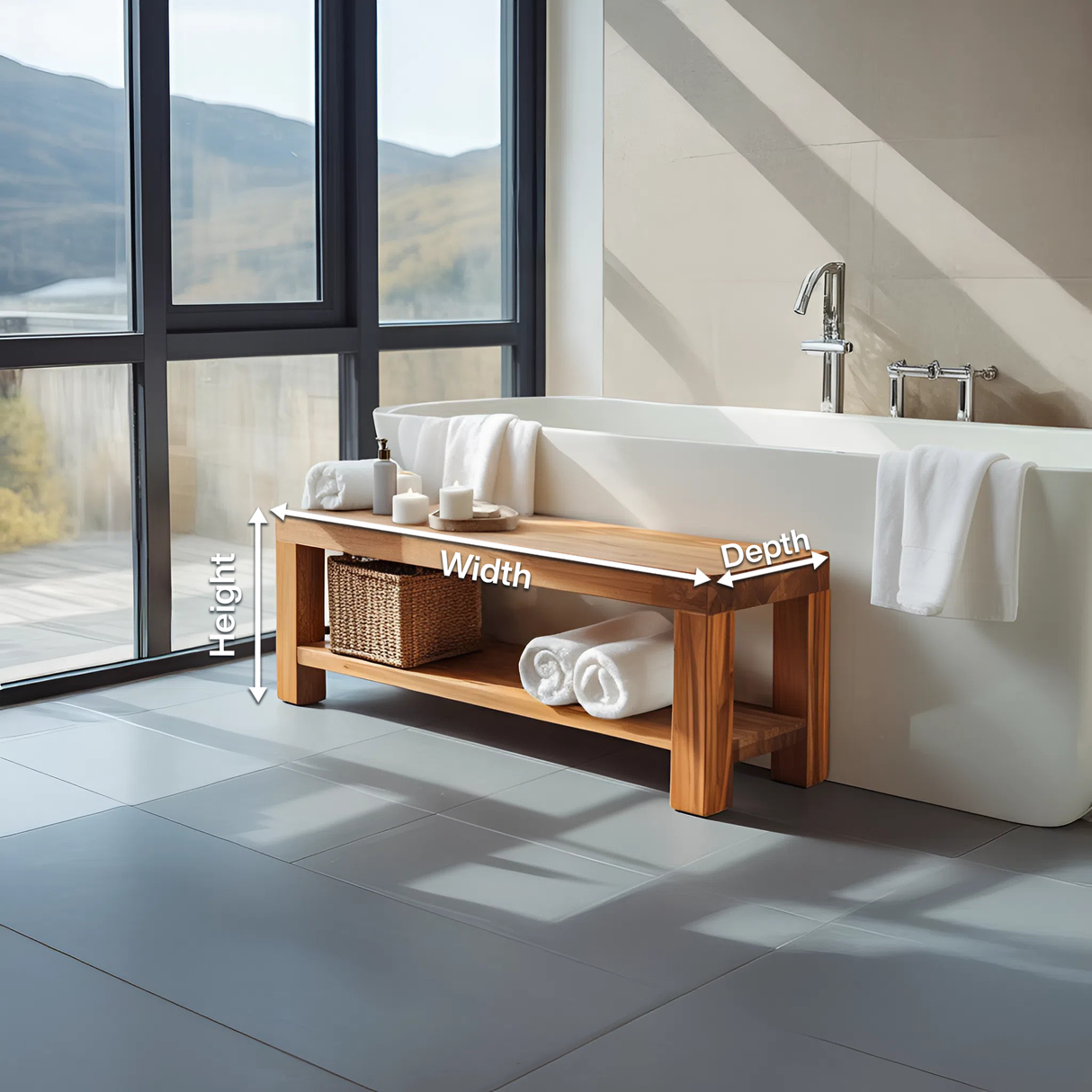Minimalist Shower Bench With Storage Shelf For Bathroom