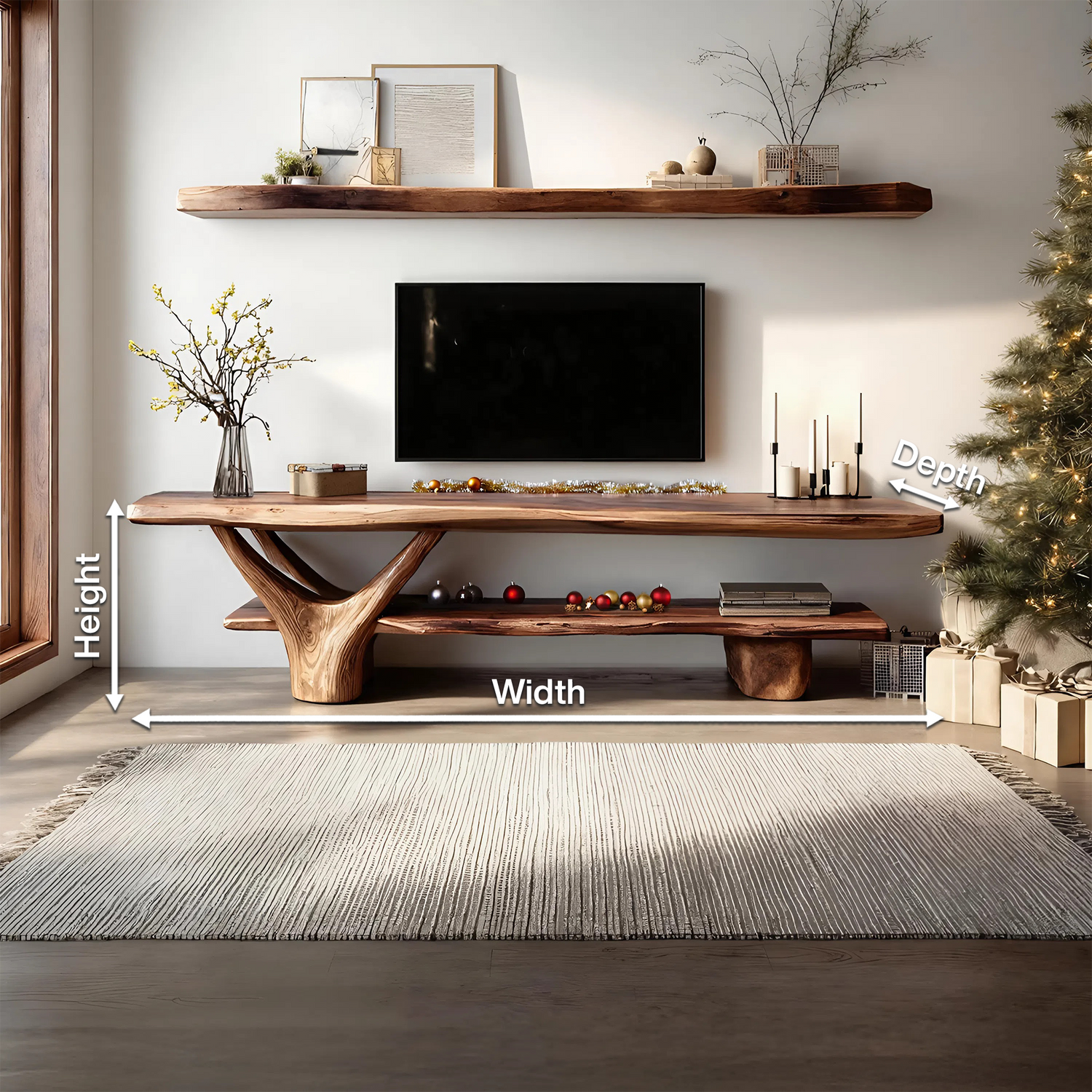 Handcrafted Wooden Live Edge TV Console For Holiday Entryway Design
