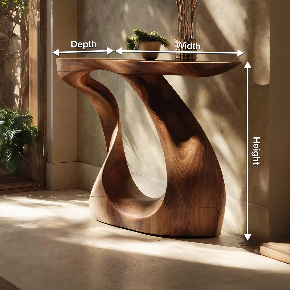 Modern Live Edge Entryway Table Sculptural Wood For Luxury Home Decor