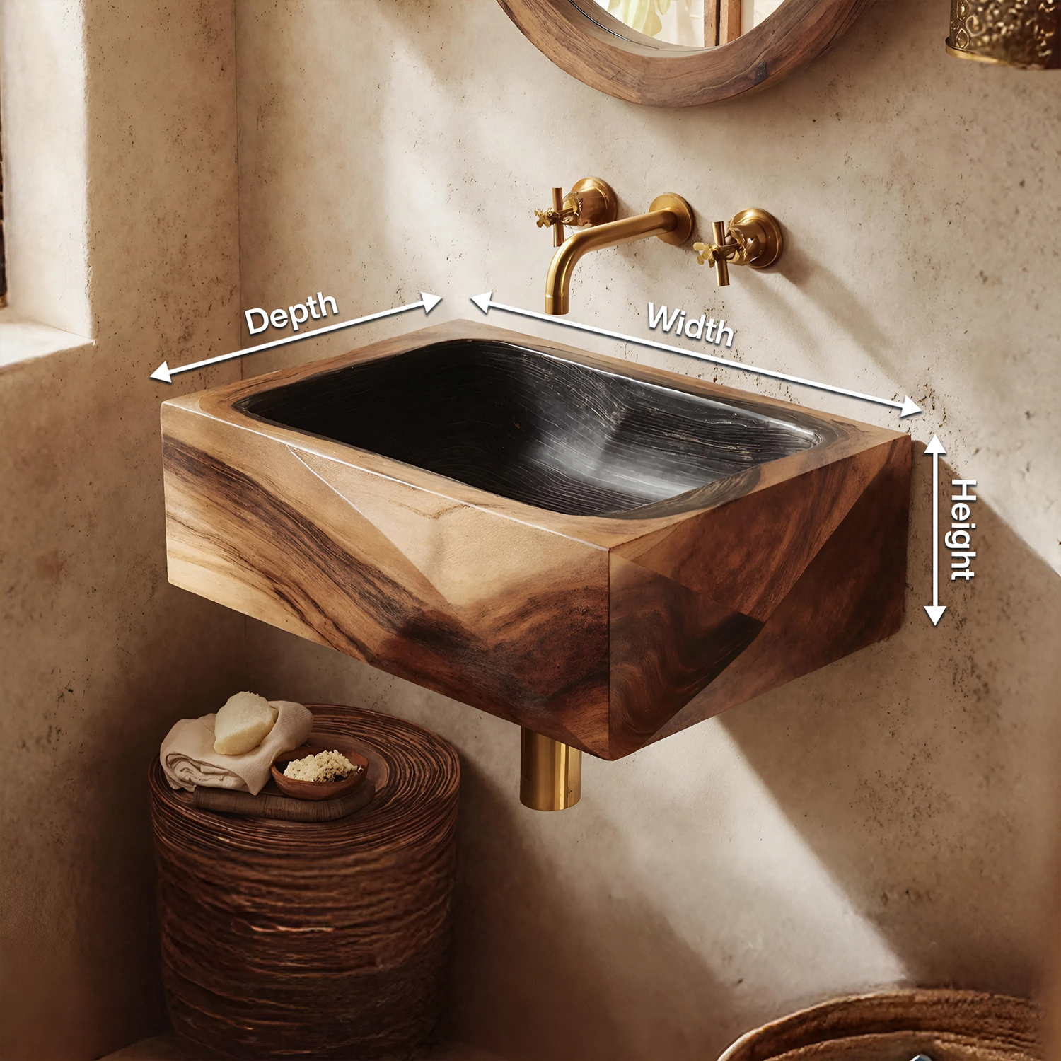 Handcrafted Wall Mounted Wooden Bathroom Sink For Bathroom Decor