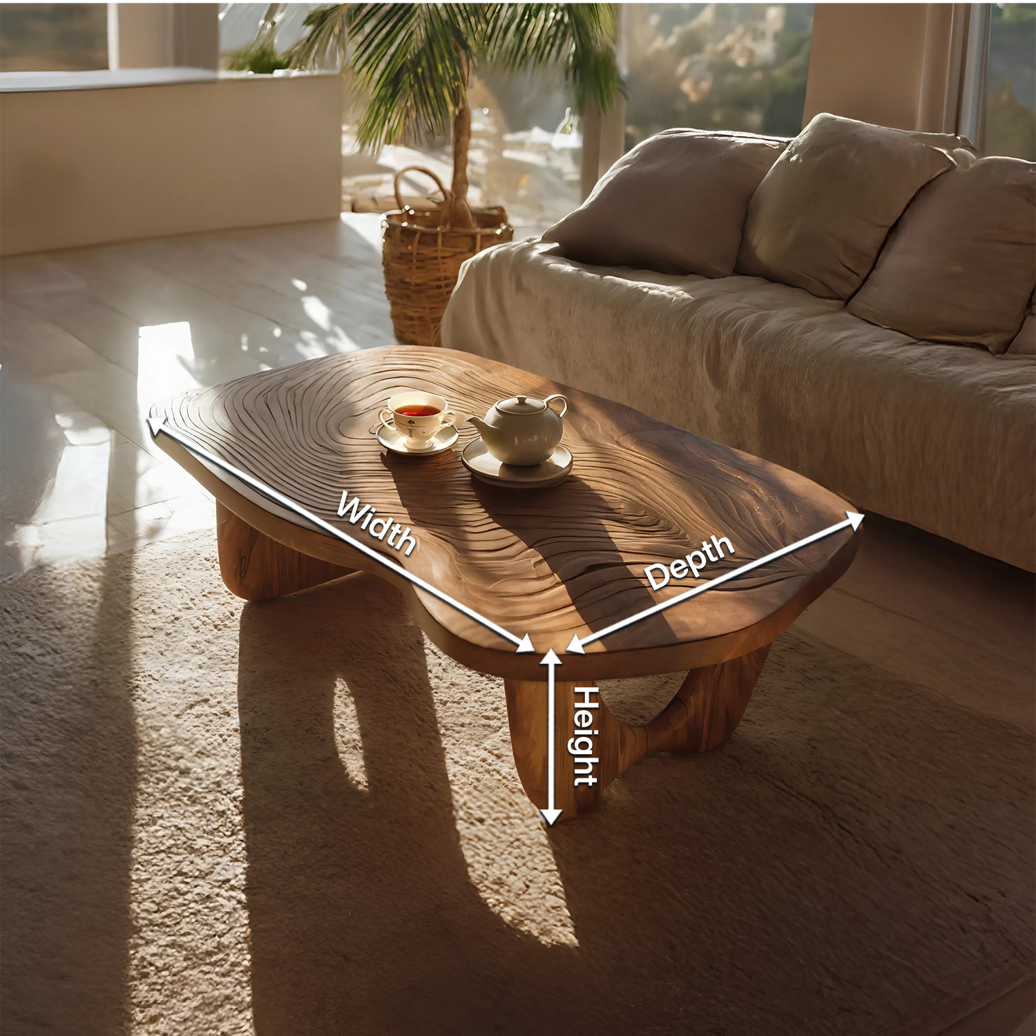 Mid Century Wooden Live Edge Table For Furniture Decor
