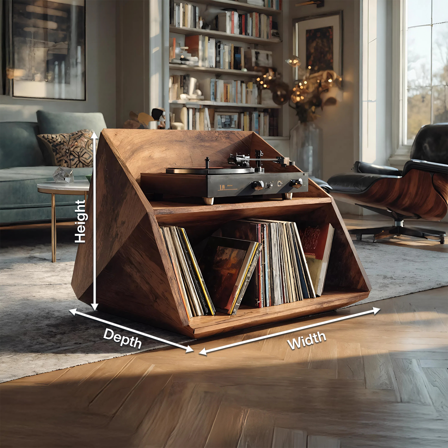 Mid Century Wooden Record Stand For Living Room Vinyl Display