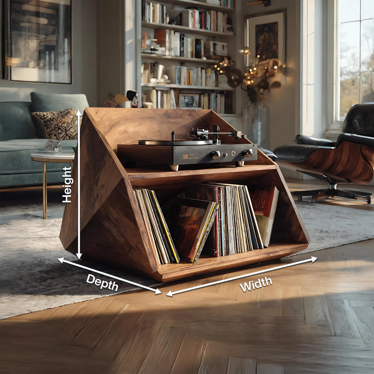 Mid Century Wooden Record Stand For Living Room Vinyl Display