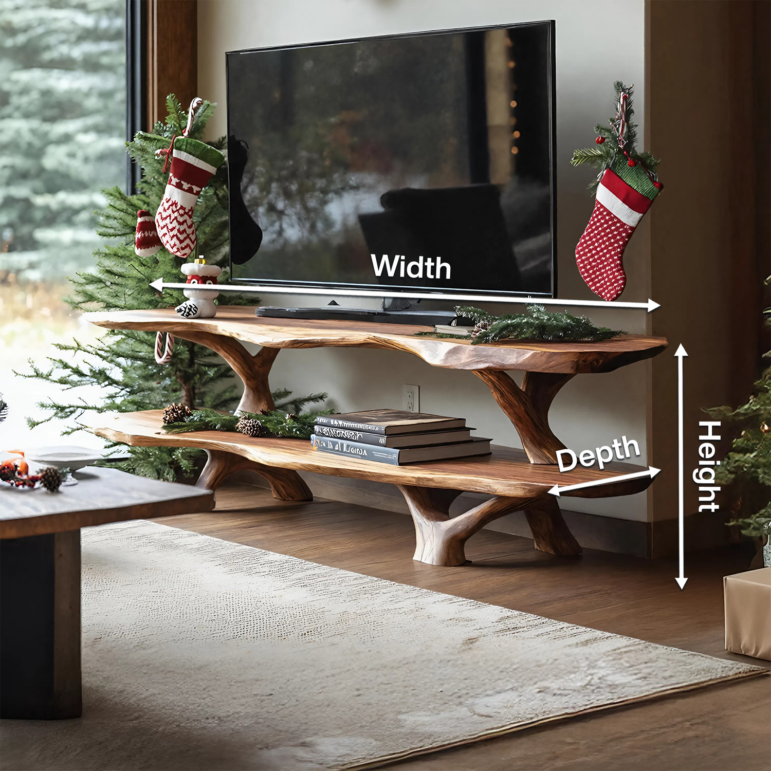 Modern Wooden Live Edge TV Console For Christmas Entryway Furniture