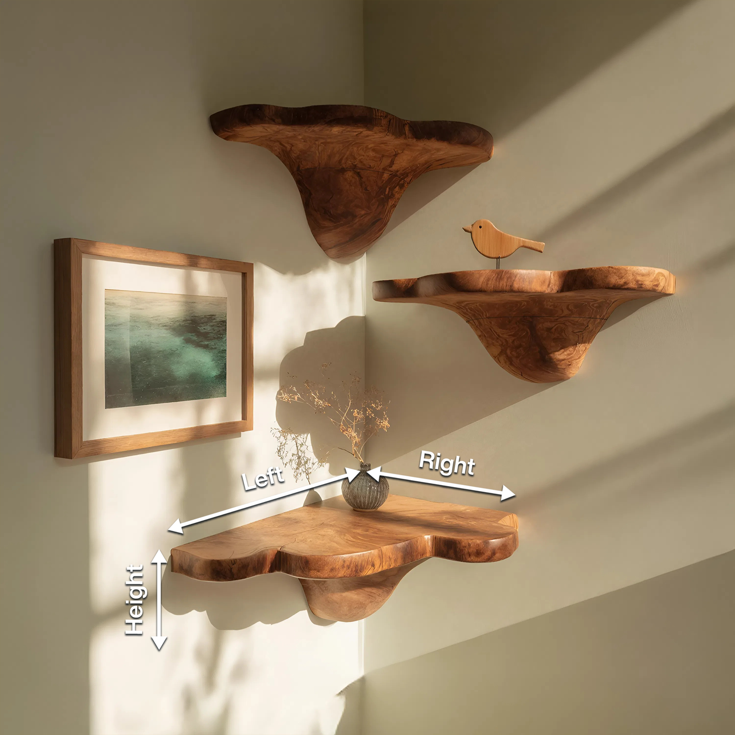 Modern Handcrafted Wooden Live Edge Mushroom Shelf For Furniture Decor