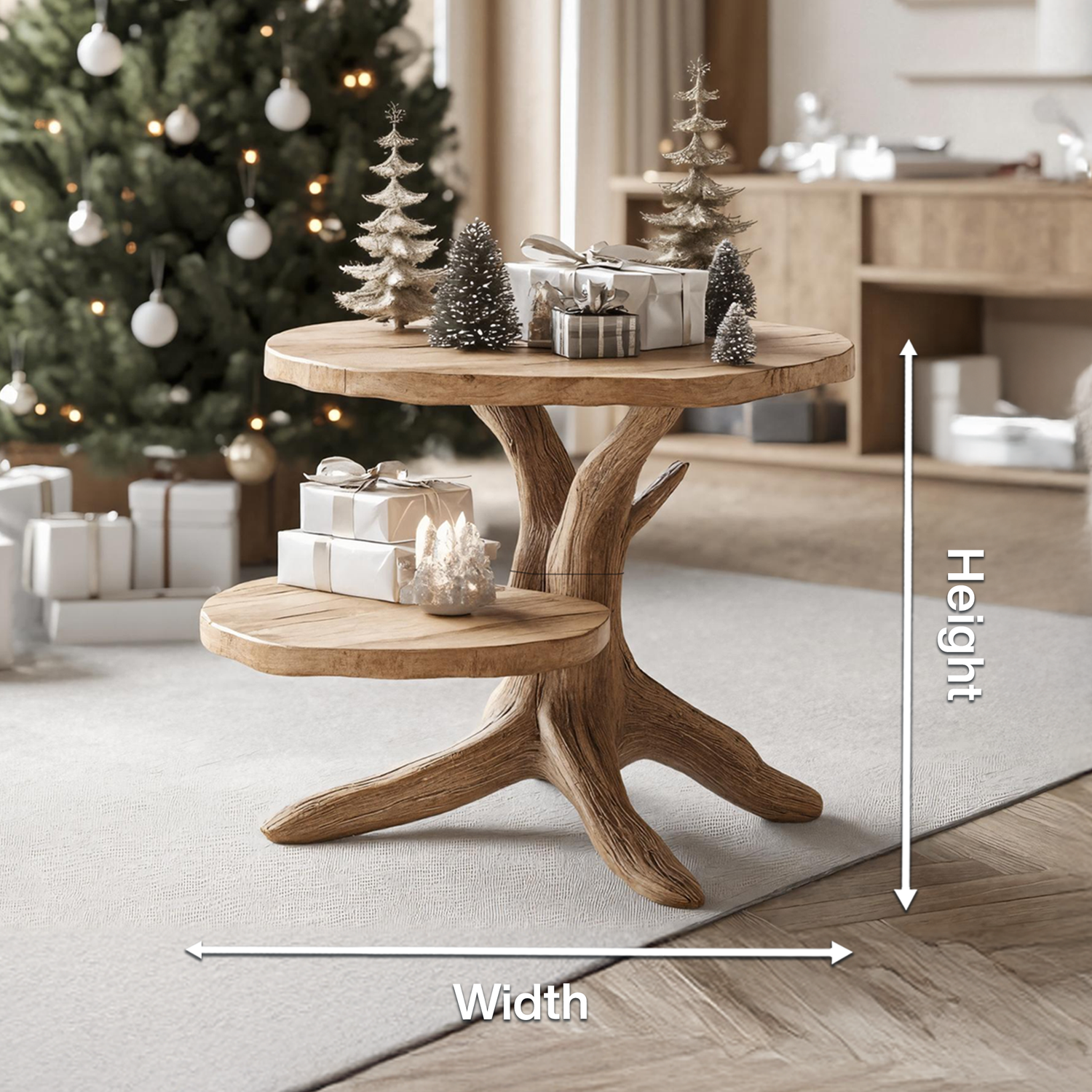 Handcrafted Wooden End Table For Living Room Christmas Accent Piece