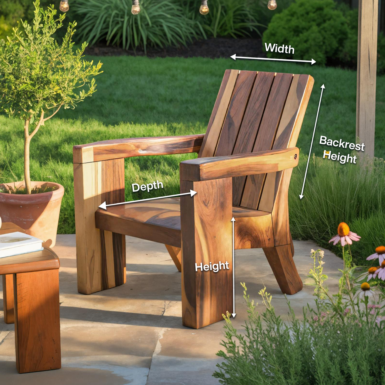 Rustic Outdoor Wooden Lounge Chair With Armrests For Garden Or Porch