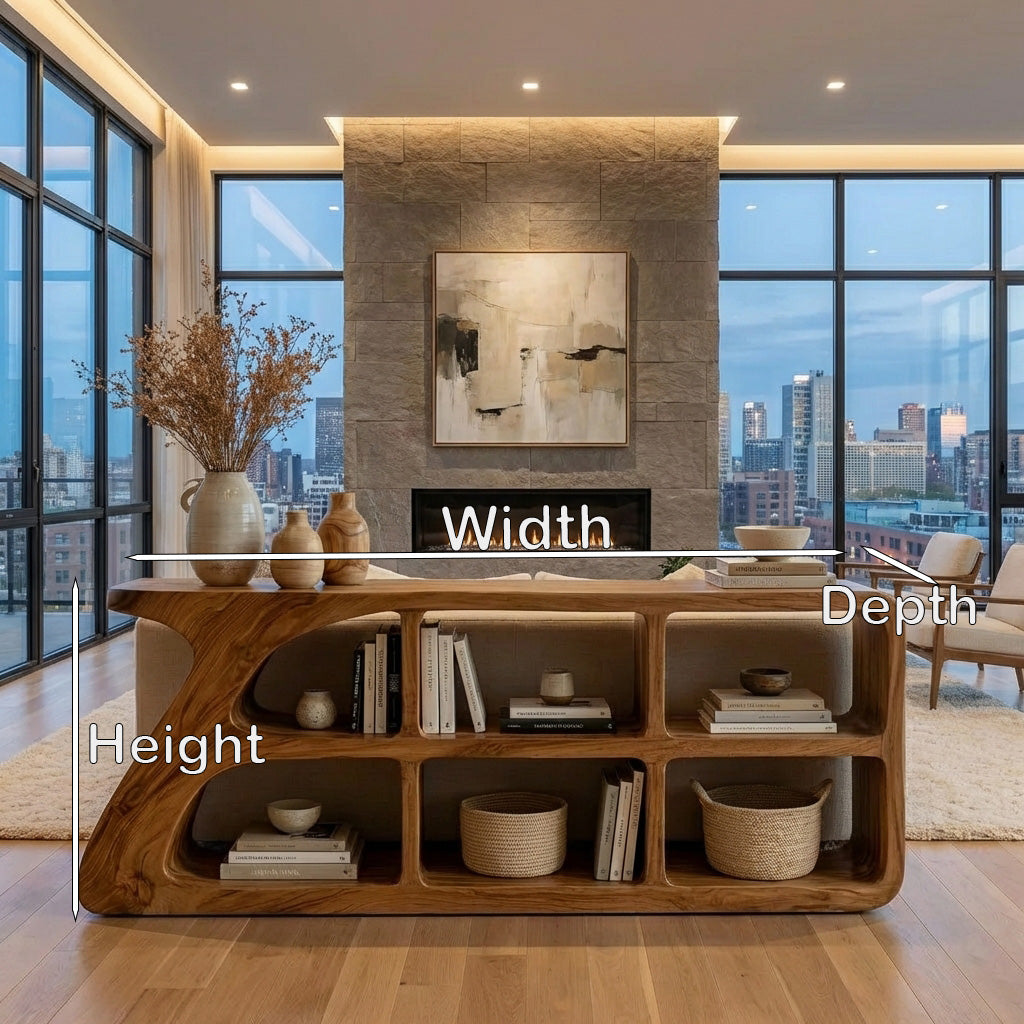 Organic Wood Console Table With Cubby Storage For Living Room
