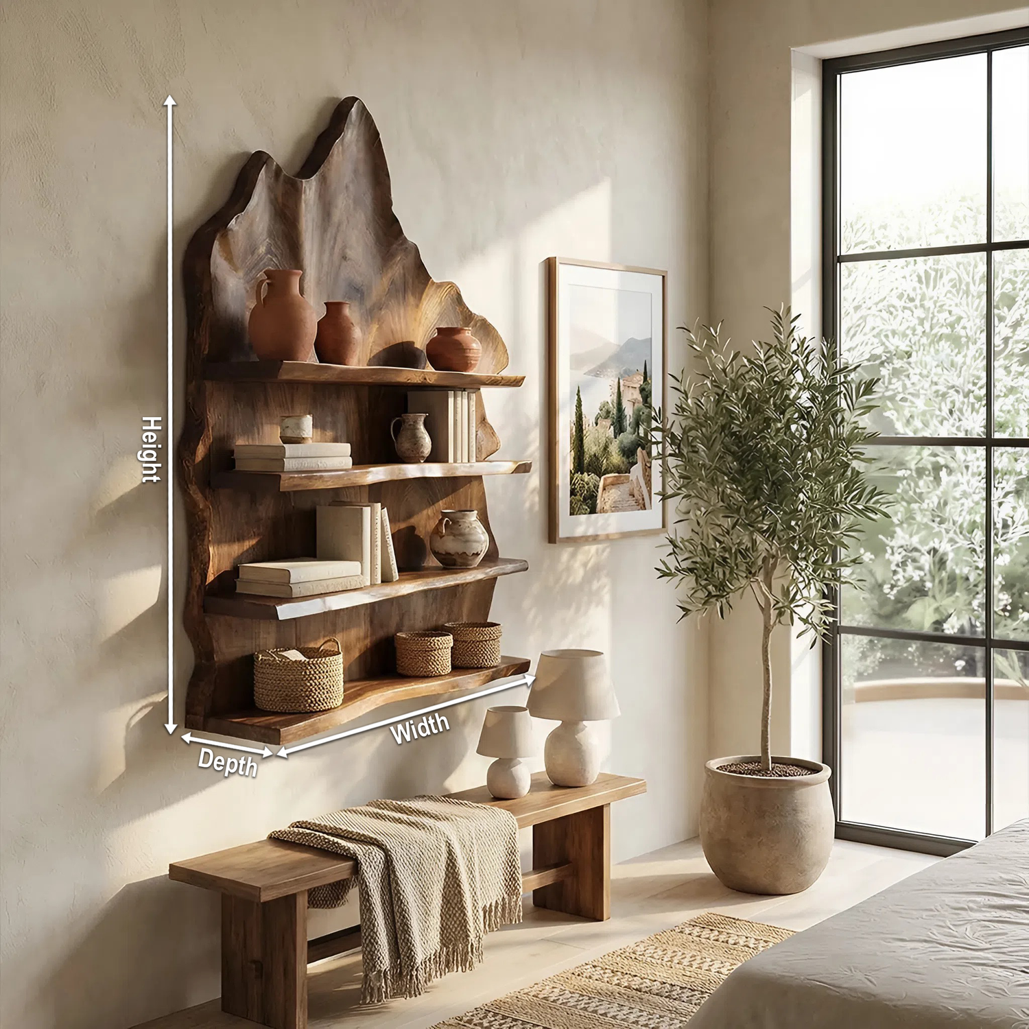 Industrial Live Edge Wall Mount Shelf For Living Room Decor