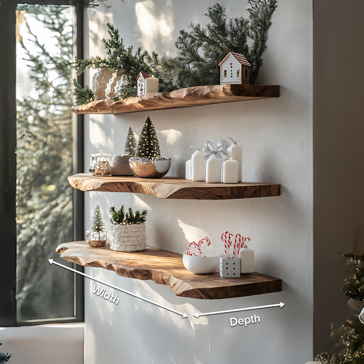 Handcrafted Wooden Floating Shelf For Stylish Christmas Bedroom Decor