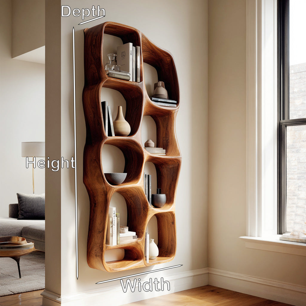 Modern Sculptural Wooden Wall Mounted Shelf For Living Room