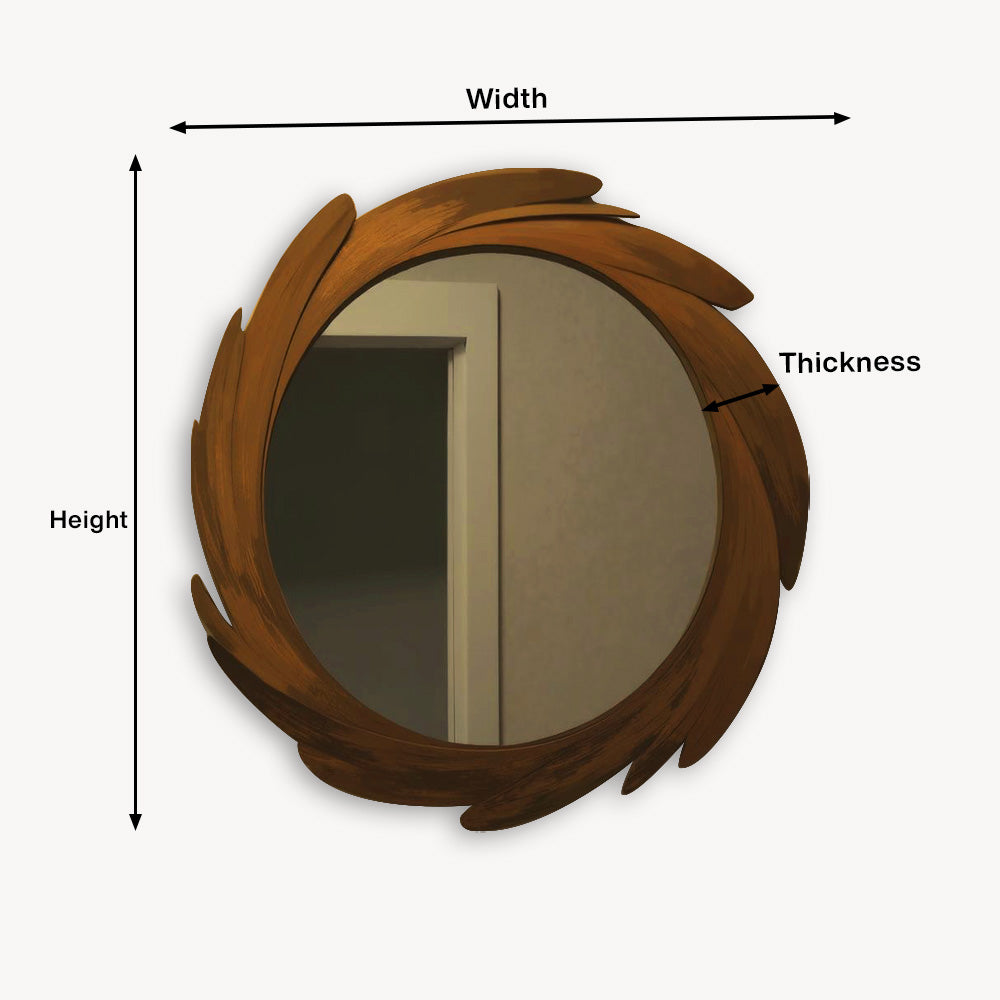 Artistic Round Wall Mirror With Carved Frame For Bathroom And Entryway