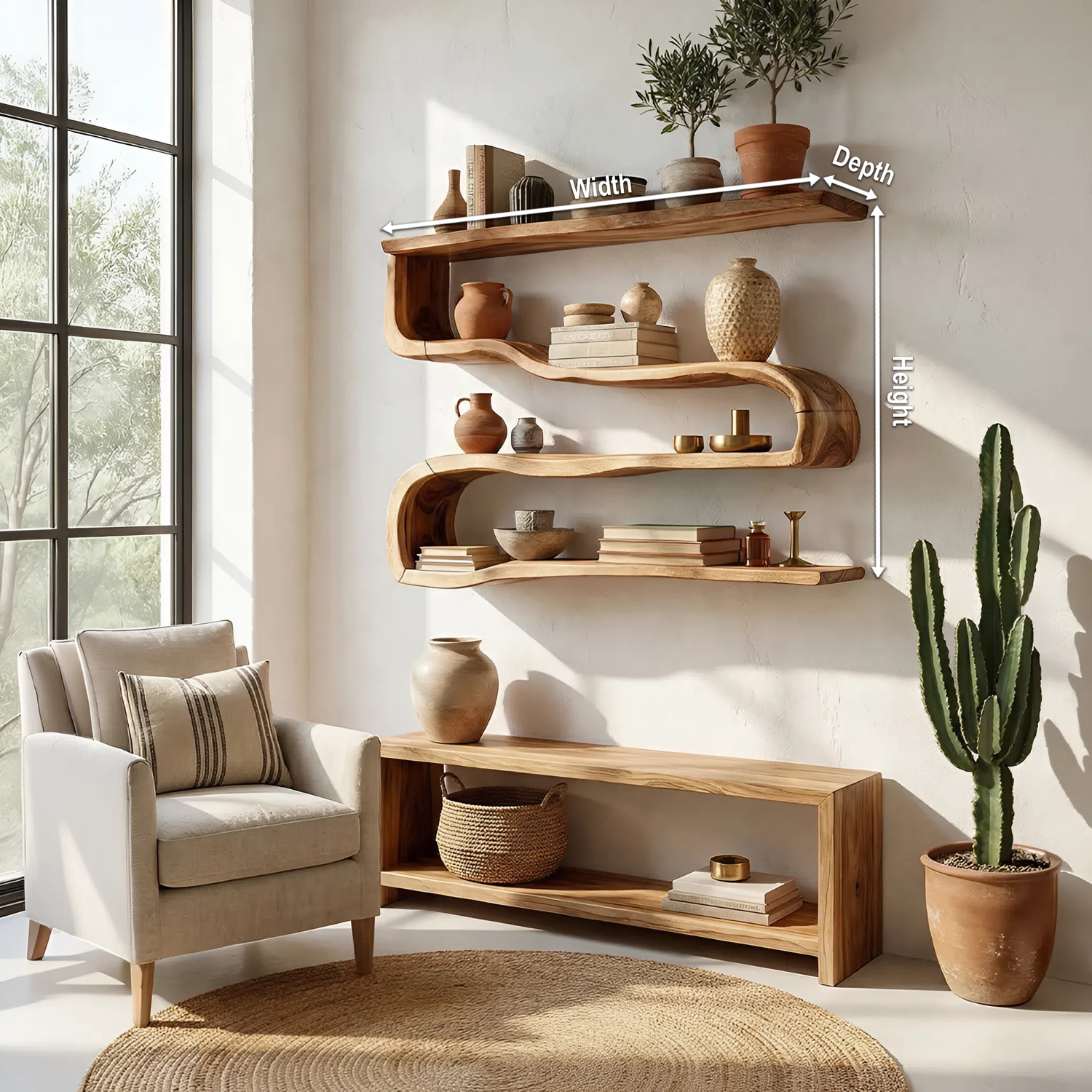 Modern Wooden Shelving Unit For Living Room Wall Storage