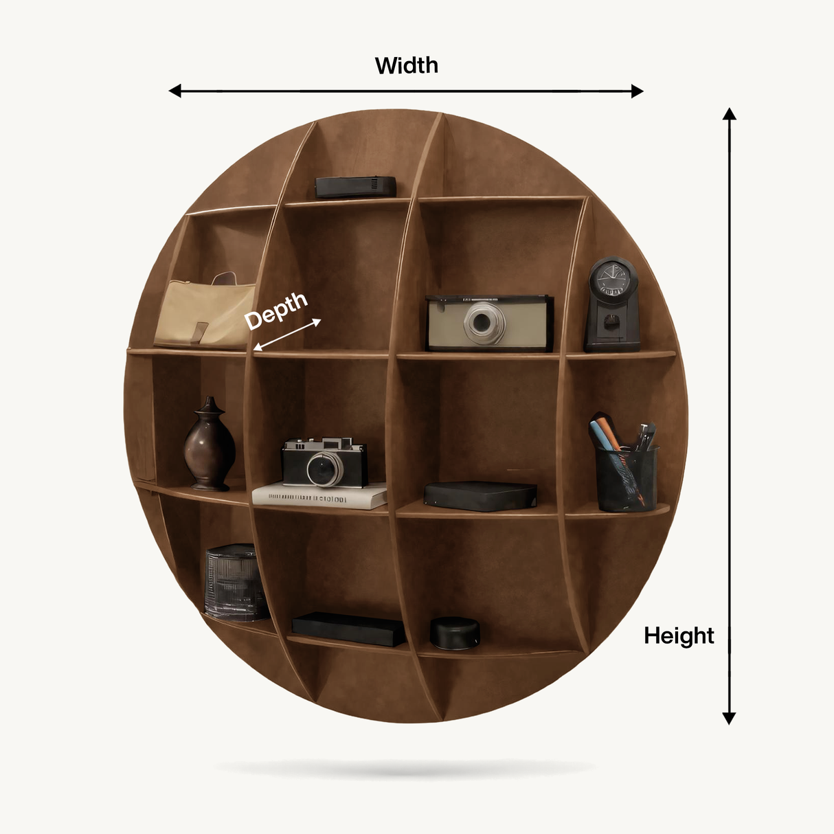 Modern Round Wall Mounted Shelf With Compartments For Living Room Office And Entryway