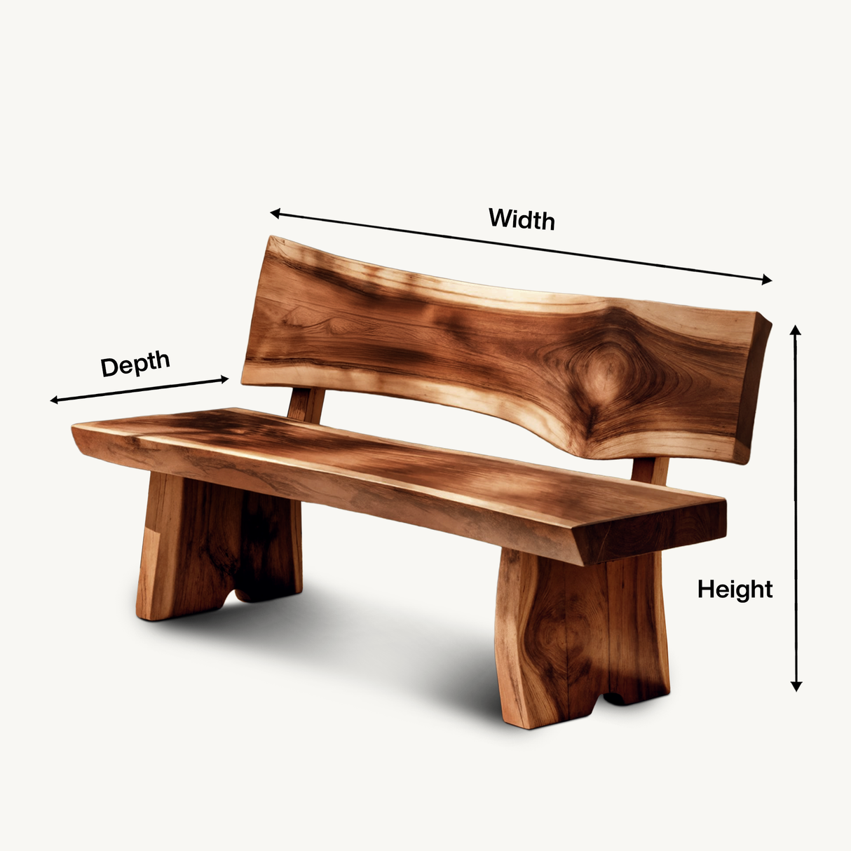 Contemporary Outdoor Wood Bench With Sculpted Back For Patio Or Courtyard