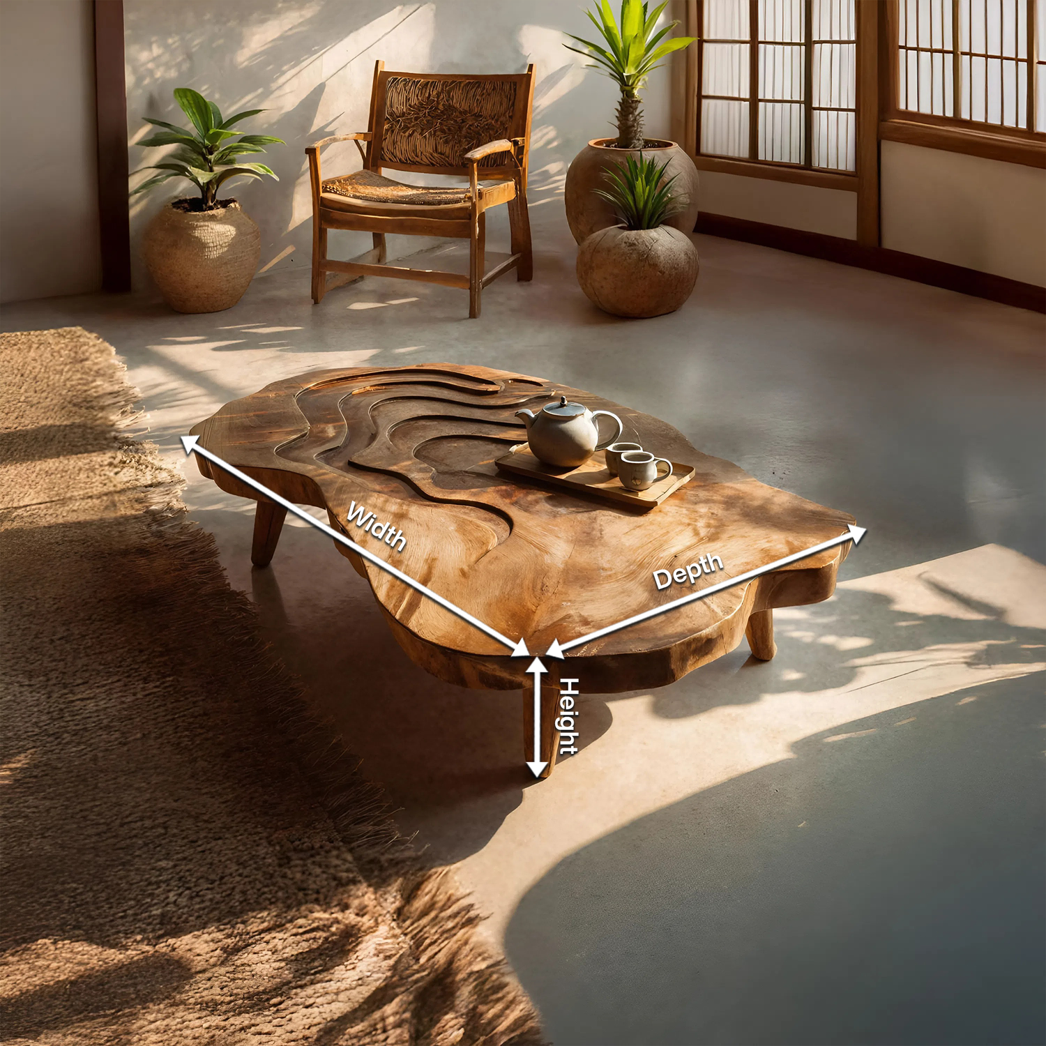 Mid Century Wooden Abstract Coffee Table For Living Room