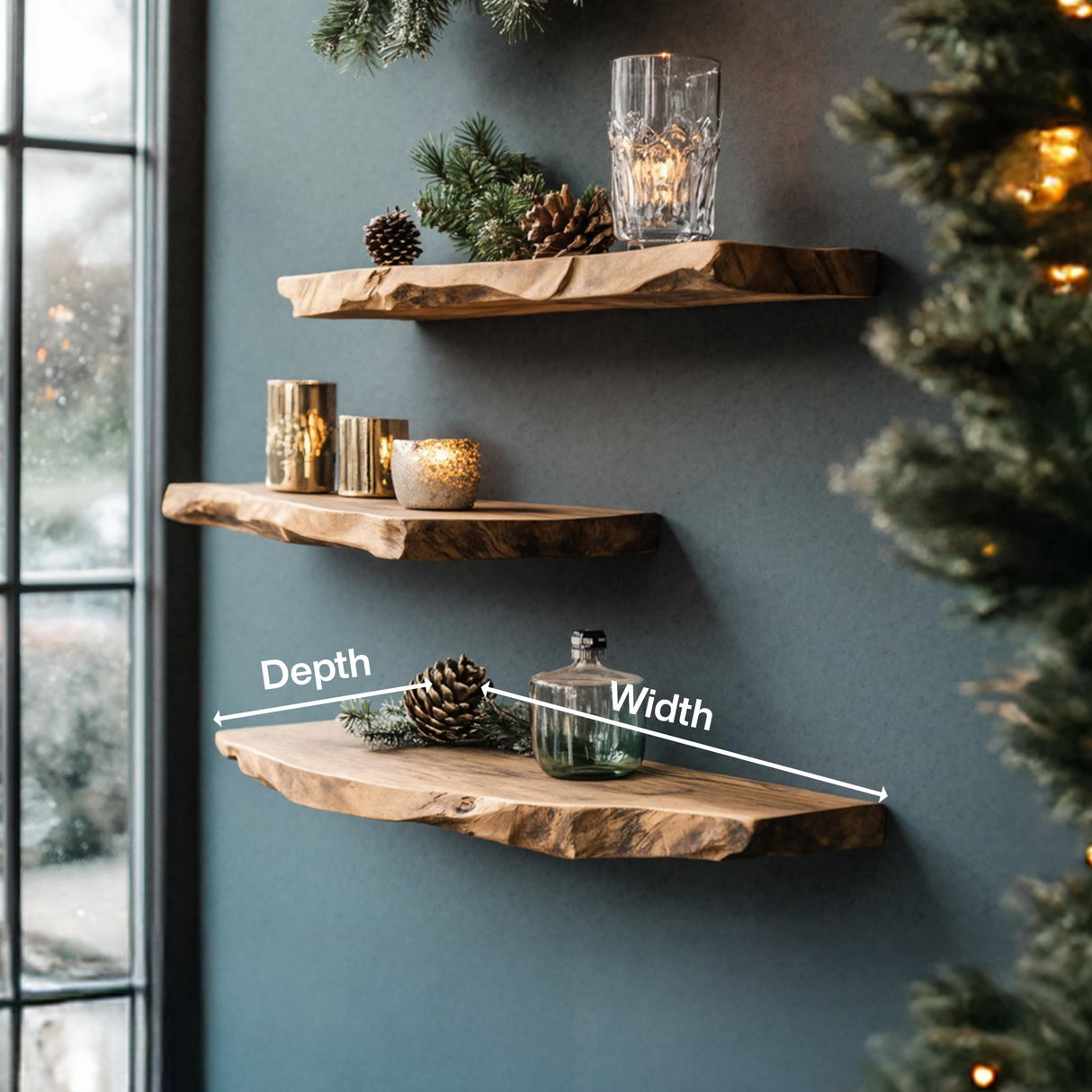 Mid Century Wooden Floating Shelf For Living Room Christmas Decor