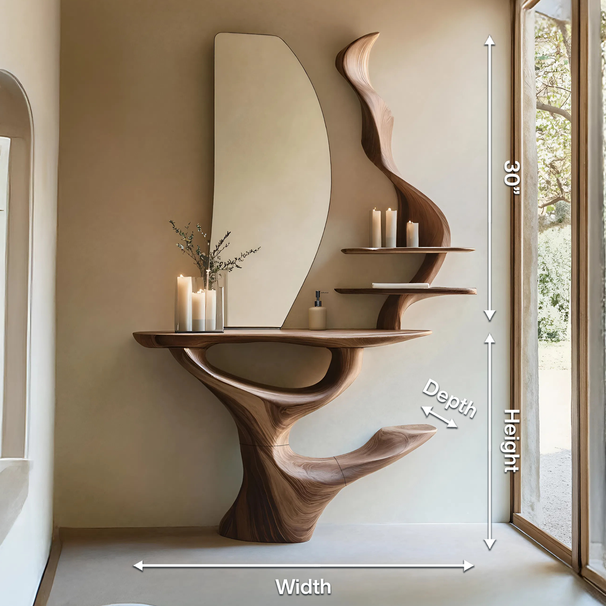 Mid Century Live Edge Cosmetic Table For Bathroom Style