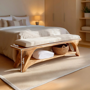 Mid Century Solid Wood Bench For Bedroom Accent