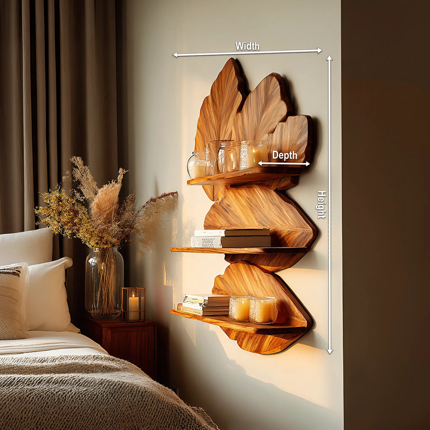 Modern Live Edge Floating Shelf For Bedroom Wall Decor Storage