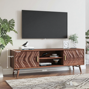 Mid Century TV Stand Wave Cabinet For Living Room And Media