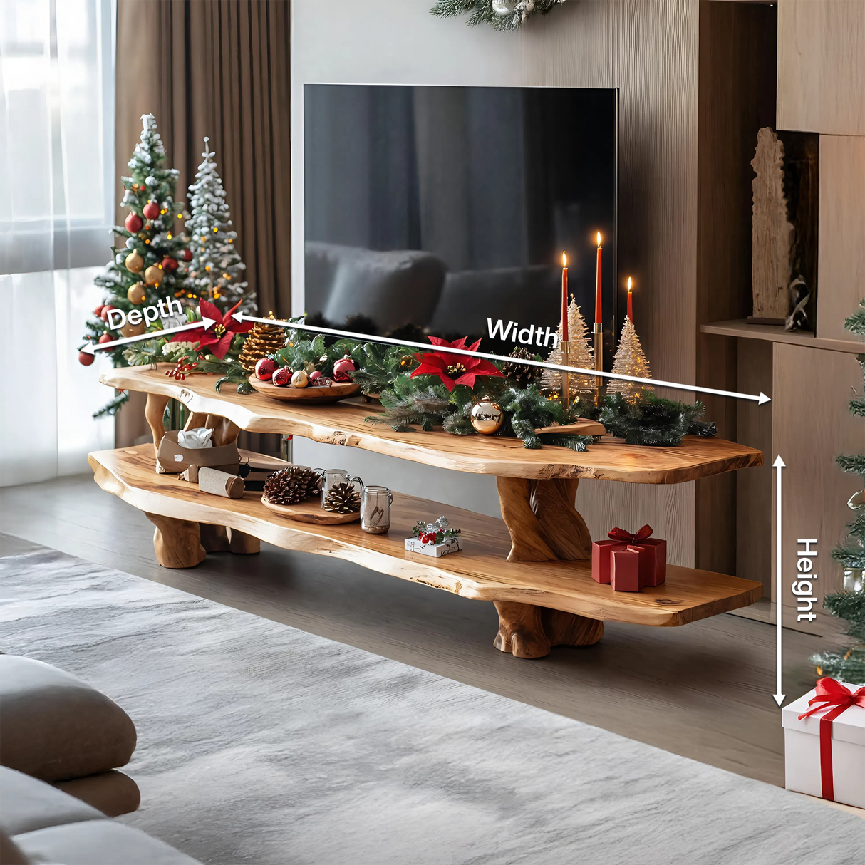 Handcrafted Wooden Live Edge TV Console For Holiday Furniture Decor