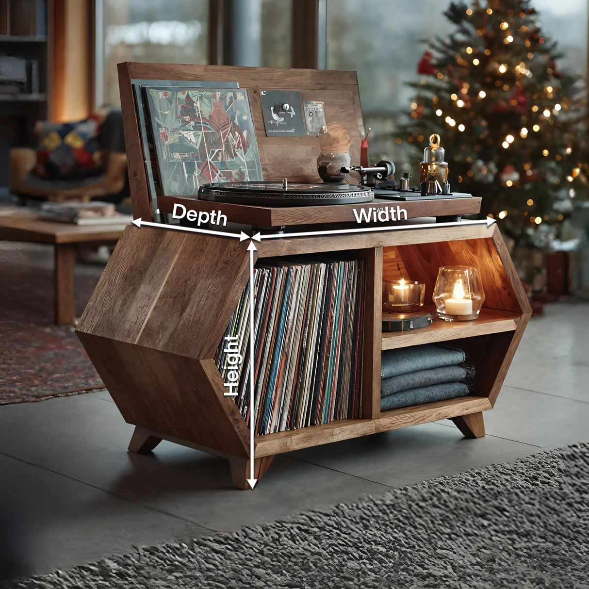 Handcrafted Wooden Record Stand For Bedroom Holiday Style