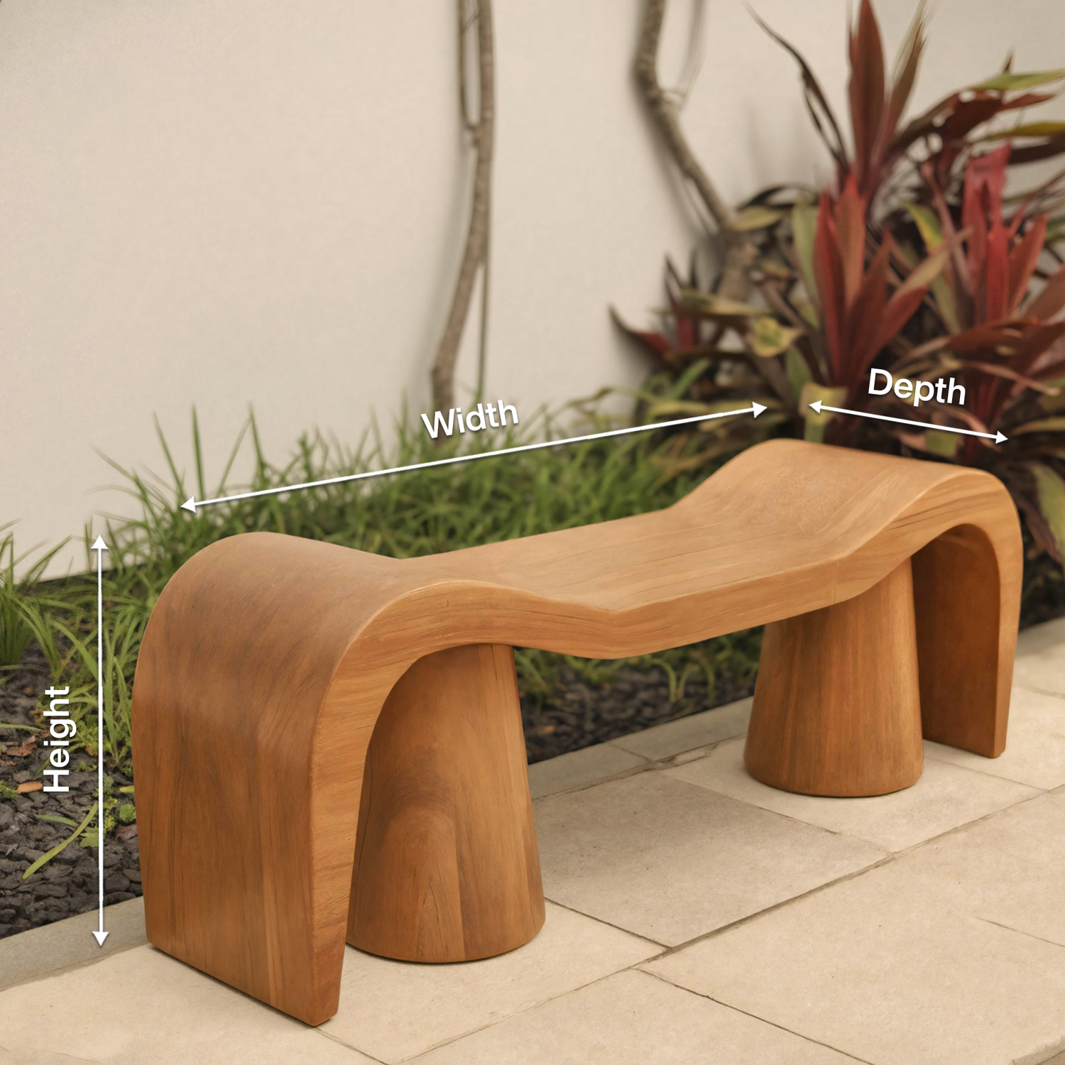 Contemporary Sculpted Wood Bench For Garden Or Patio