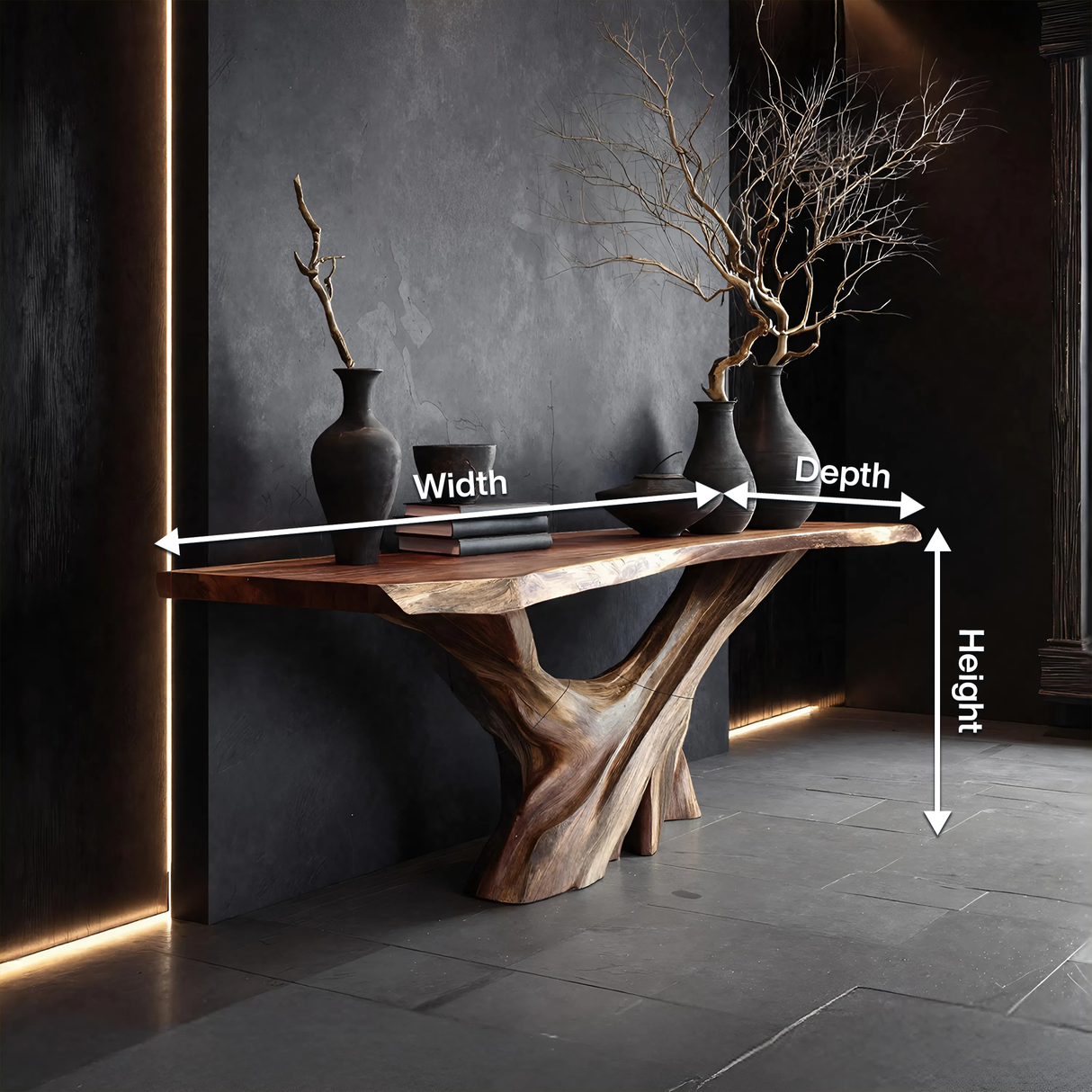 Mid Century Live Edge Console Table Artistic Wood For Furniture Decor