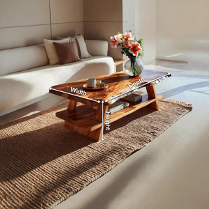 Handcrafted Coffee Table Live Edge And Lower Shelf For Living