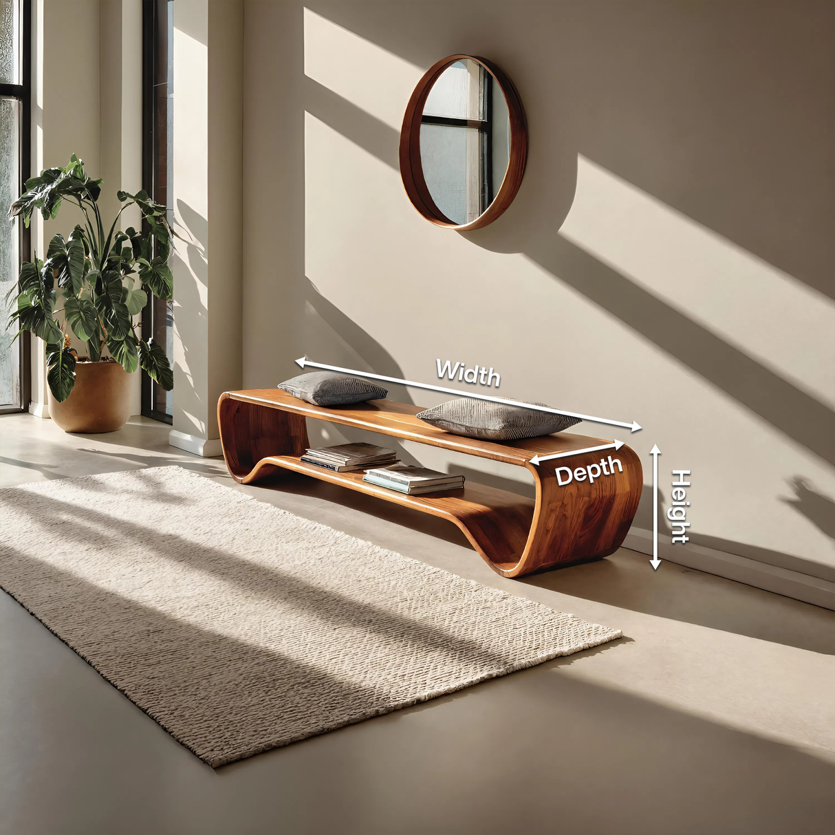 Organic Wave Entryway Bench For Contemporary Home