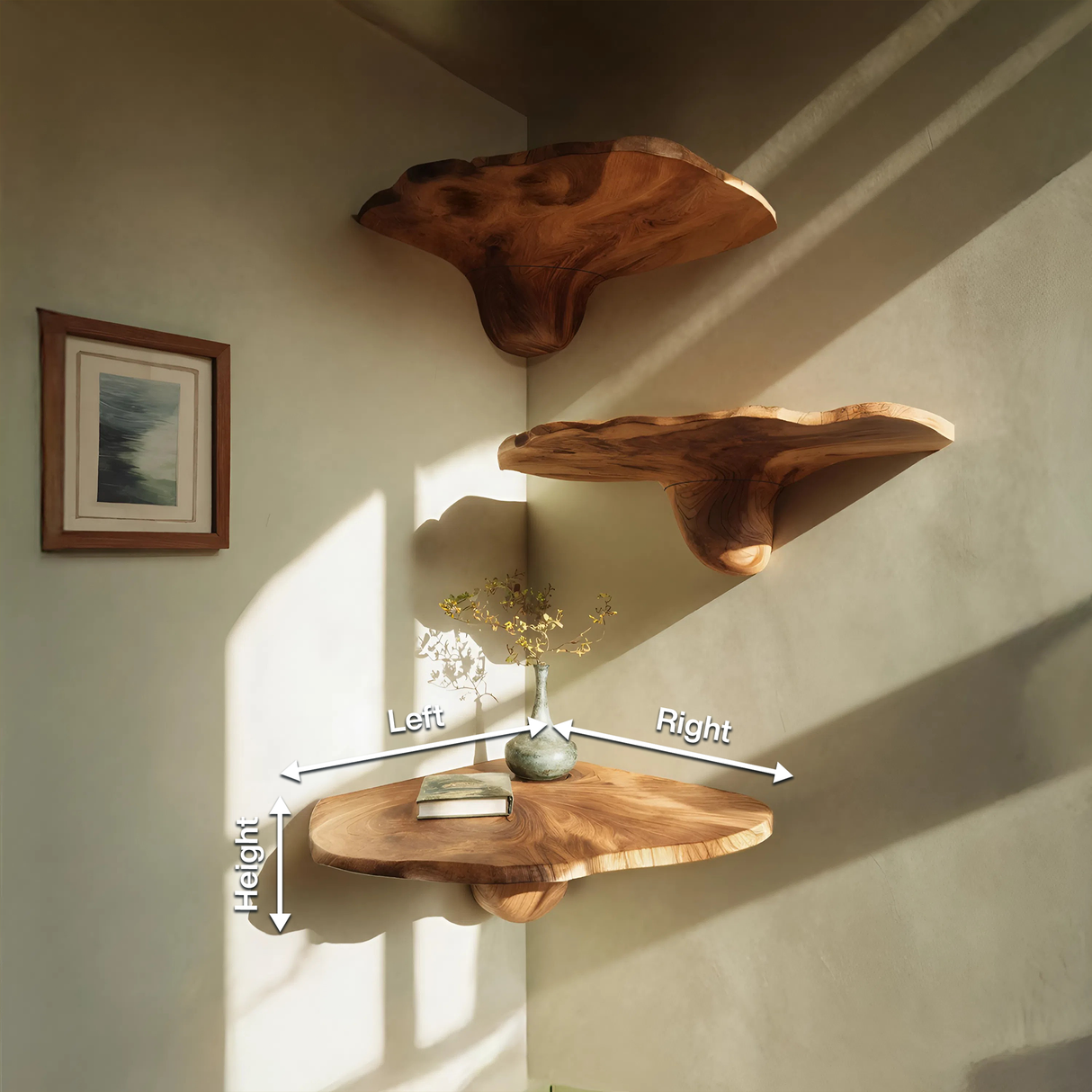 Farmhouse Wooden Live Edge Mushroom Shelf For Living Room Interior Decor