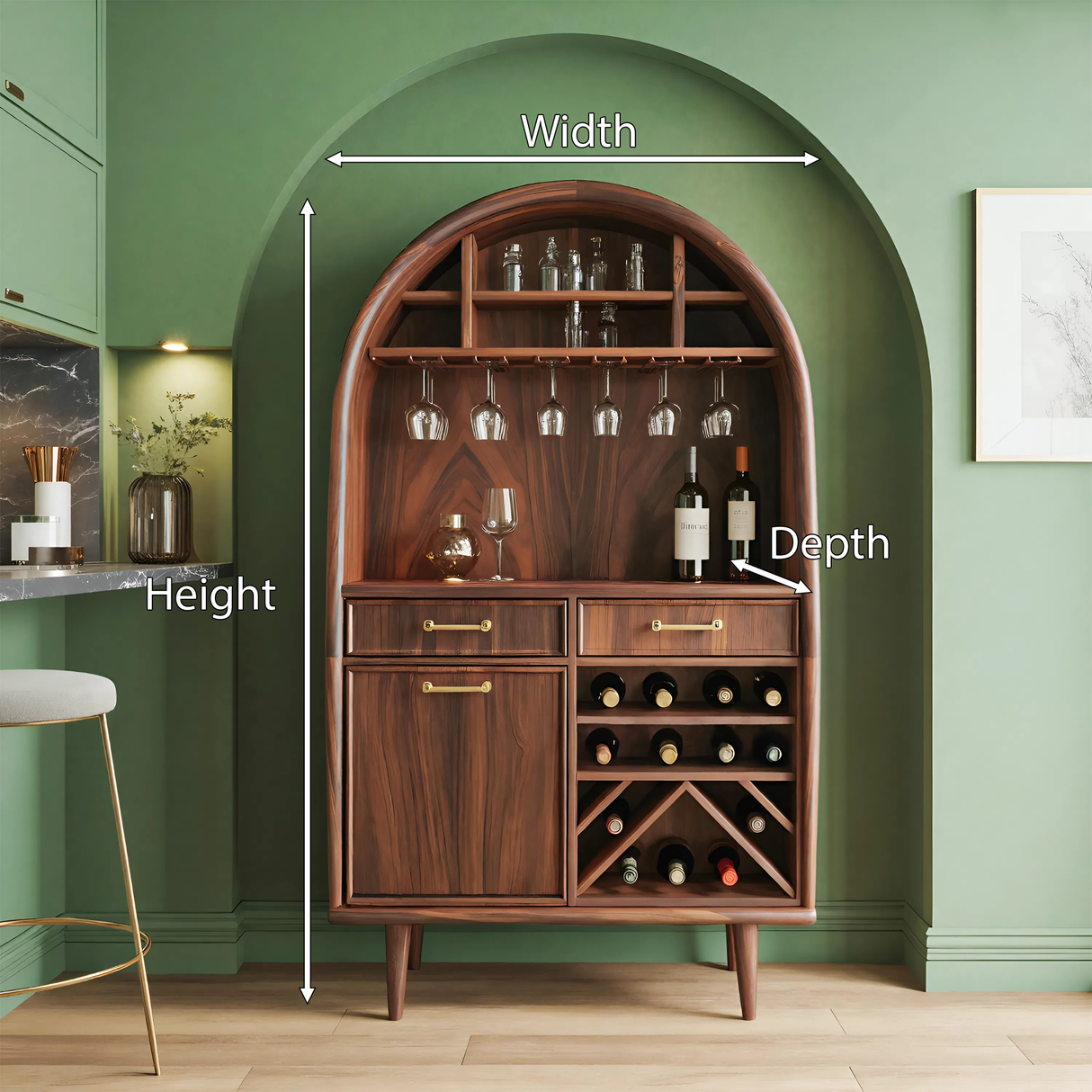 Modern Arched Wine Cabinet For Dining Room