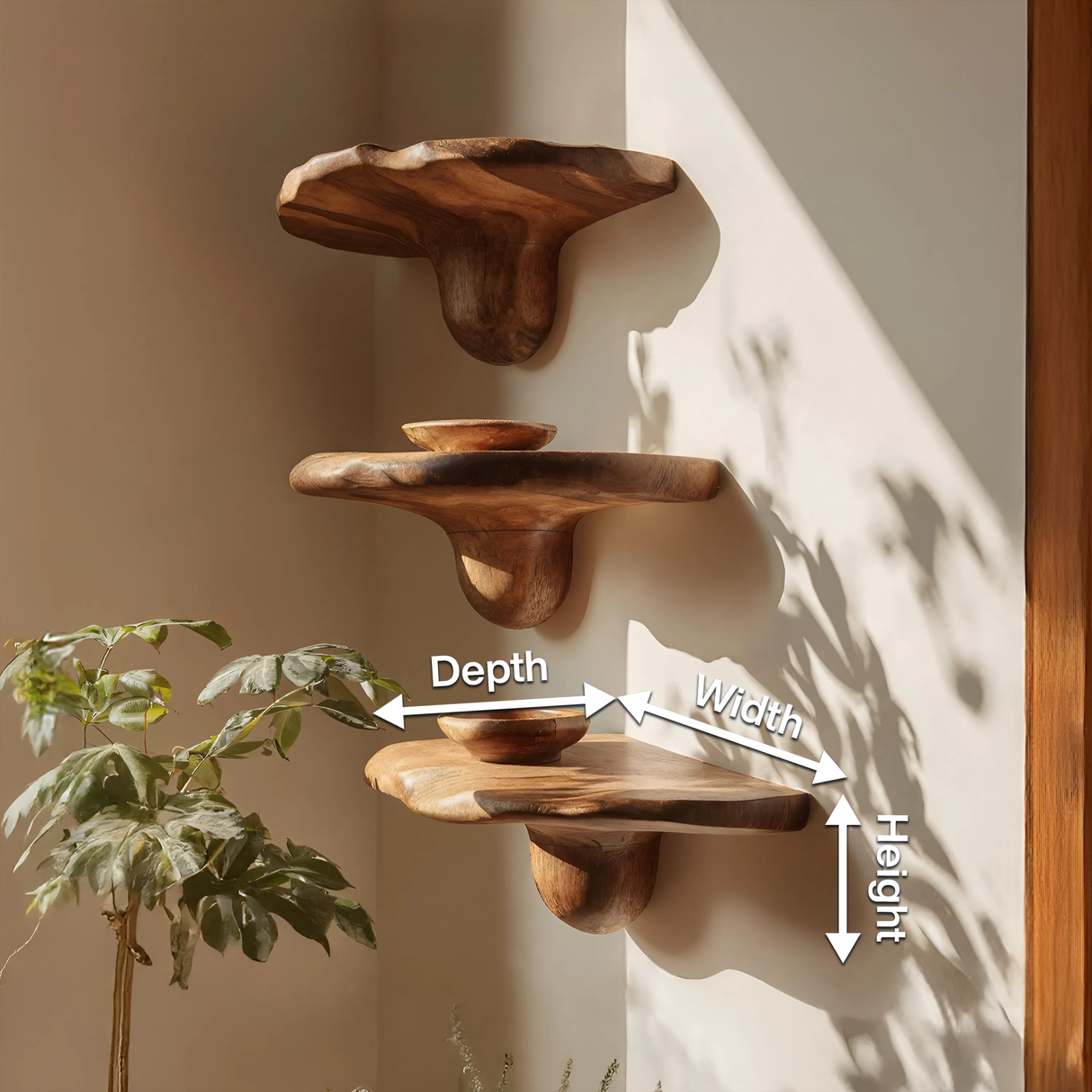 Handcrafted Solid Wood Mushroom Shelf For Bedroom Furniture Decor