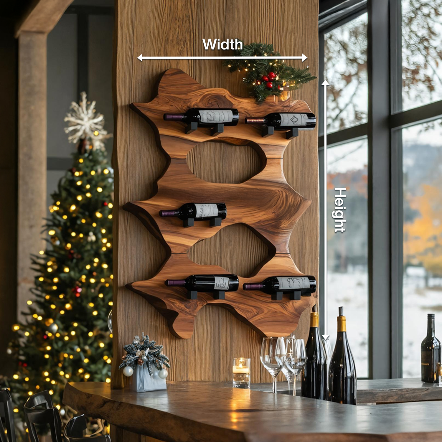 Rustic Solid Wood Live Edge Wine Rack For Entryway