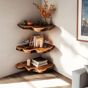 Handcrafted Wooden Live Edge Corner Shelf For Furniture Decor