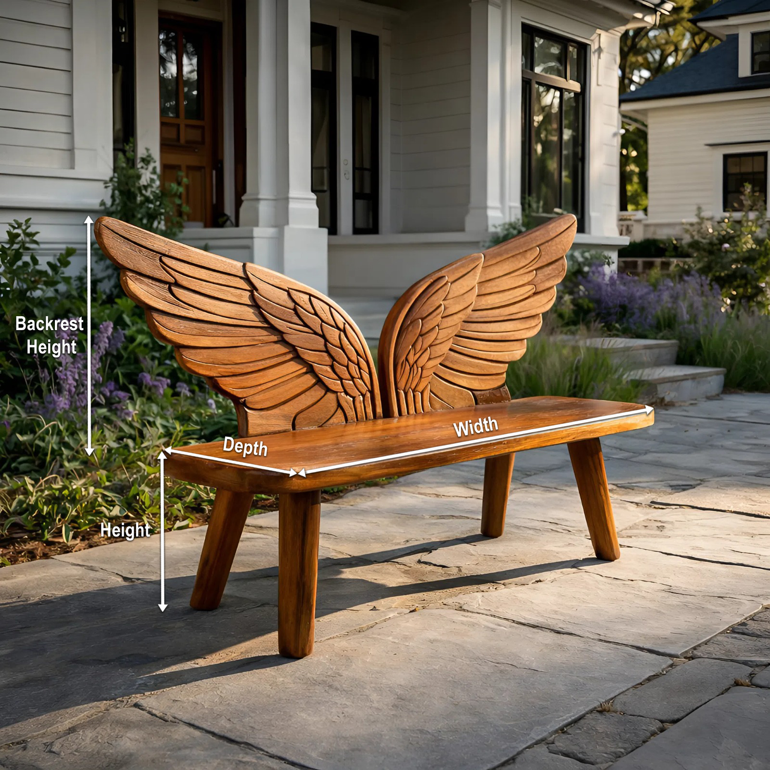 Outdoor Wood Bench Bird Wing Backrest For Patio