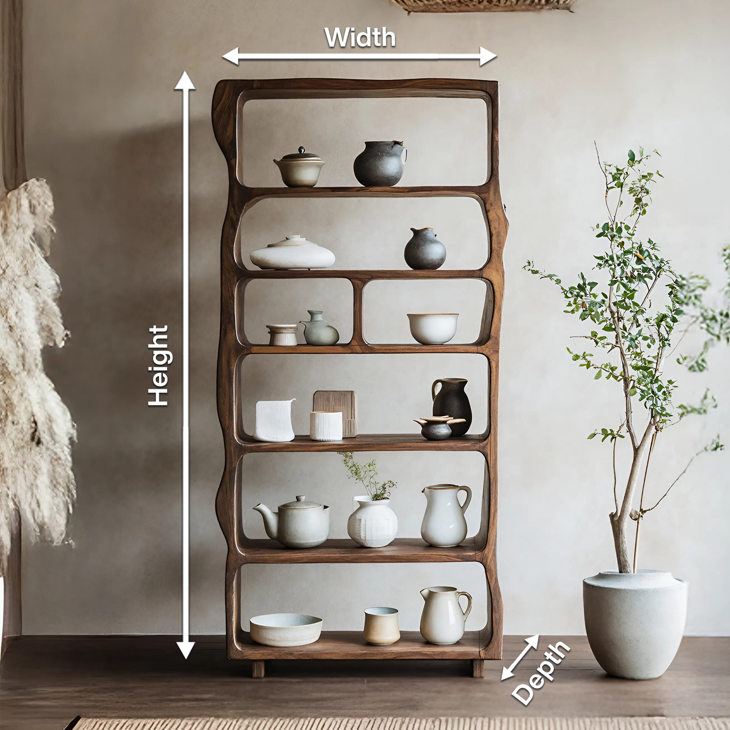 Mid Century Wooden Open Shelf For Living Room Furniture Decor