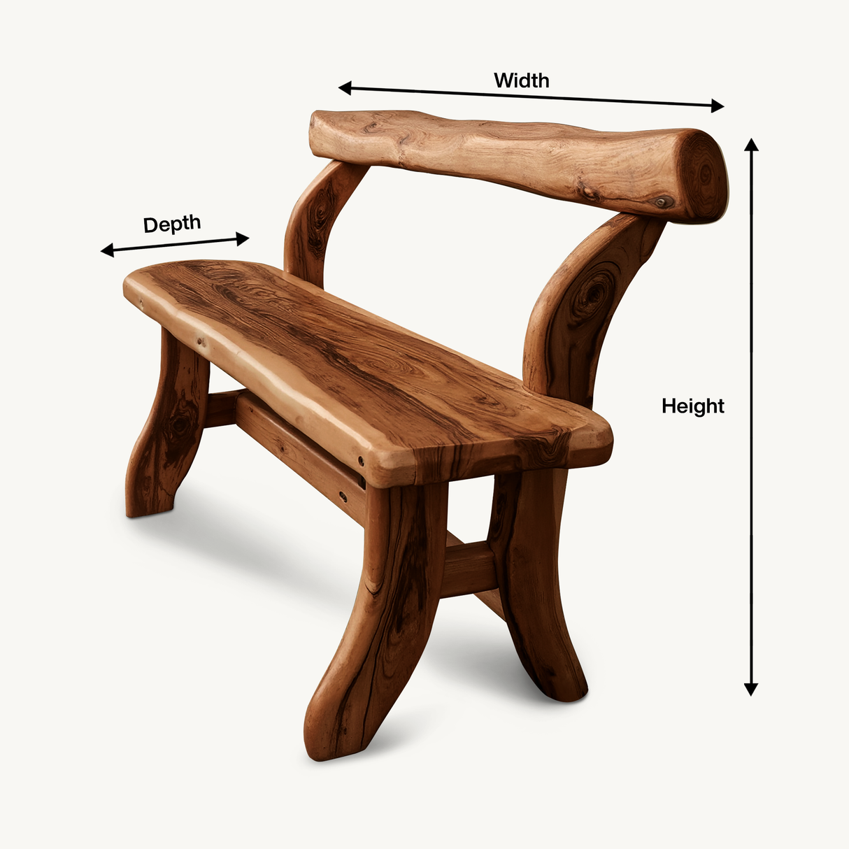 Rustic Garden Bench With Curved Seat For Patio Pathway And Front Porch