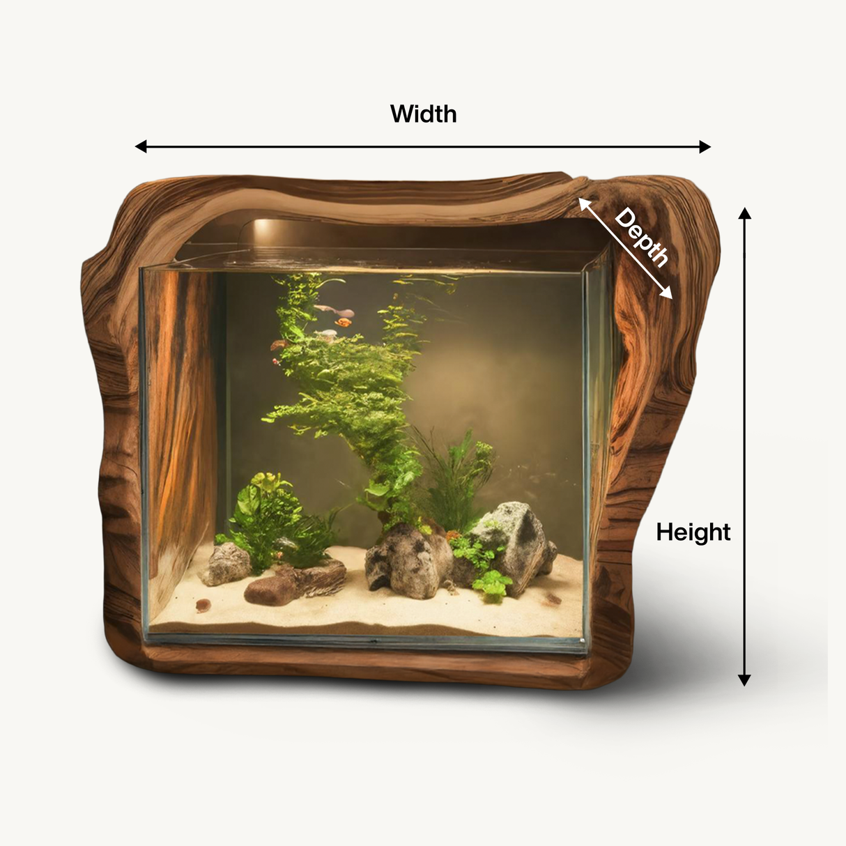 Rustic Live Edge Aquarium Stand With Glass Tank For Bedroom And Living Room