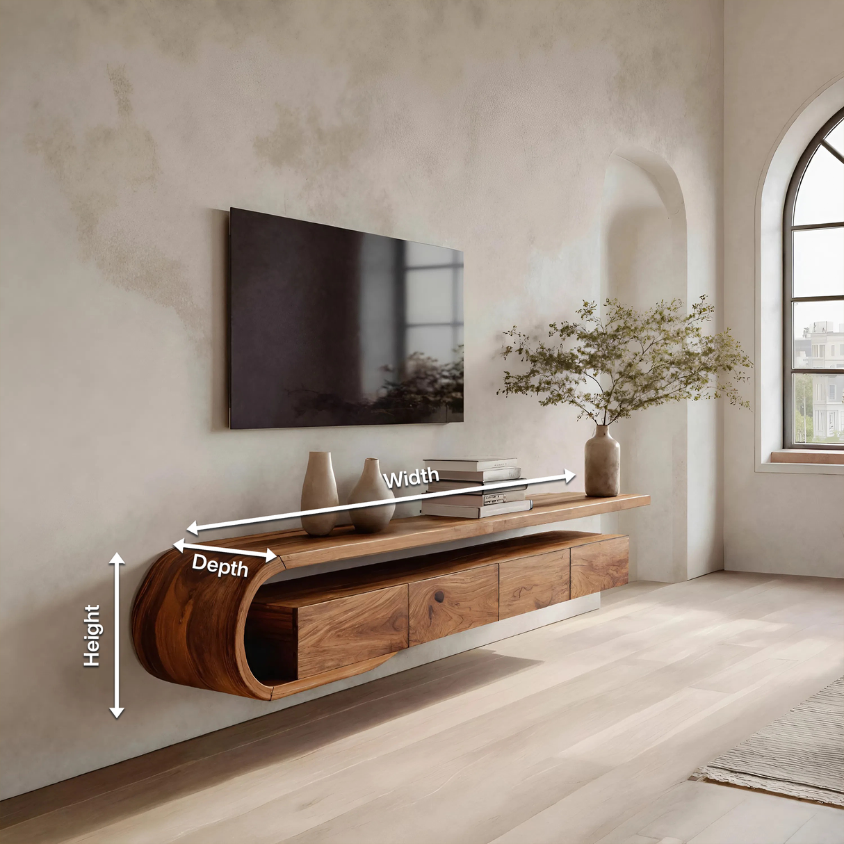 Modern Sculptural Wall Mounted TV Console For Living Room